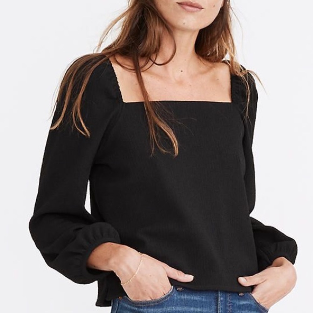 Madewell Crepe Square Neck Puff Sleeve Top